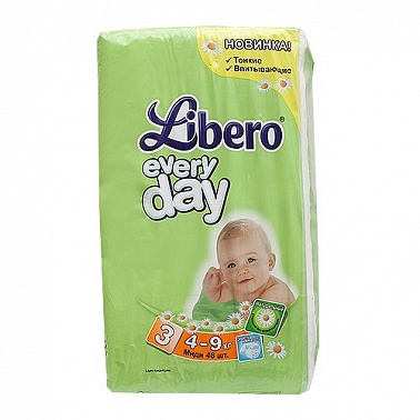 Подгузники LIBERO Everyday Midi 4-9кг, (экономичная упаковка), 46 шт