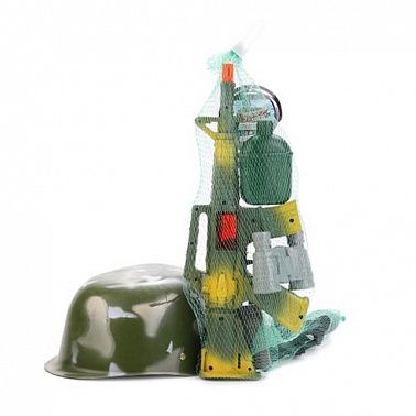 Игрушка пластмассовая "Набор солдата: автомат+трещётка+каска+аксессуары", в сетке
