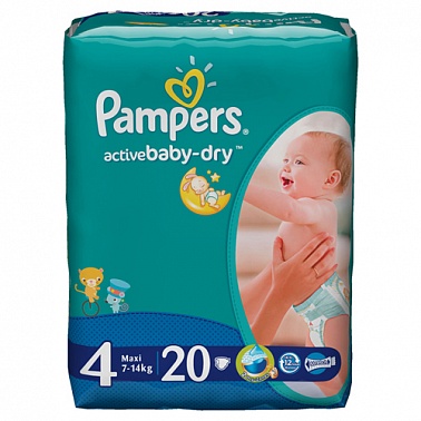 Подгузники PAMPERS Active Baby Maxi (7-14 кг) Стандартная Упаковка 20 шт., р.4
