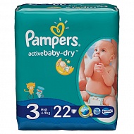 Подгузники PAMPERS Active Baby Midi (4-9 кг) Стандартная Упаковка 22 шт., р.3
