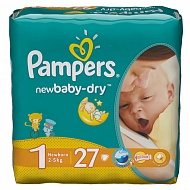 Подгузники PAMPERS New Baby Newborn (2-5 кг) Стандартная Упаковка 27 шт.