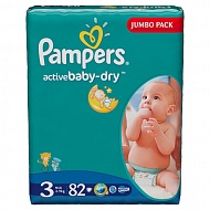 Подгузники PAMPERS Active Baby Midi (4-9 кг) Джамбо Упаковка 82 шт., р.3