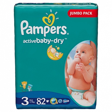 Подгузники PAMPERS Active Baby Midi (4-9 кг) Джамбо Упаковка 82 шт., р.3