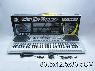 Синтезатор MQ-001UF с микрофоном, 61кл, LED дисплей, радио, USB, уроки, от сети, в/к