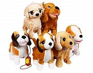 Мягкая игрушка Собака с поводком 6 видов 22см механ. ТМ Коробейники