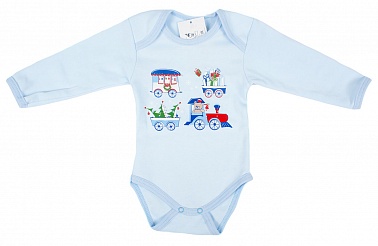 Боди д/м р.68 см интерлок голубой Паровозик N101-3 Мелонс