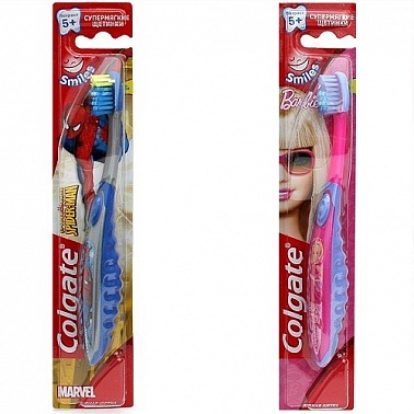 Щетка зубная COLGATE Smiles Barbie/Spider Man, от 5 лет