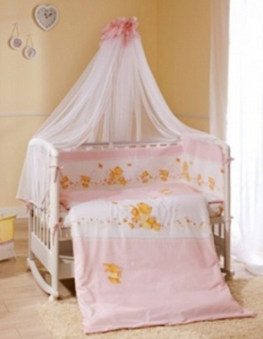Комплект в кроватку 7пр Лето роз. сатин Ф7-01.3 П на молниях, съёмный бампер.