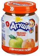 Пюре Агуша Яблоко-персик без сахара для детей с 5 месяцев, 115 г