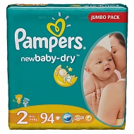 Подгузники PAMPERS New Baby Mini (3-6 кг) Джамбо Упаковка 94 шт., р.2