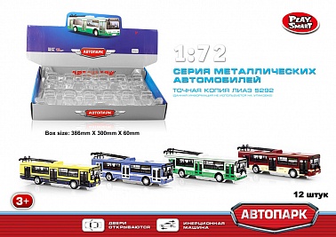 Мод. маш. АВТОПАРК 1:72 Троллейбус ЛИАЗ 5292 6547 в ассортименте инерция (1/12шт.) б/к